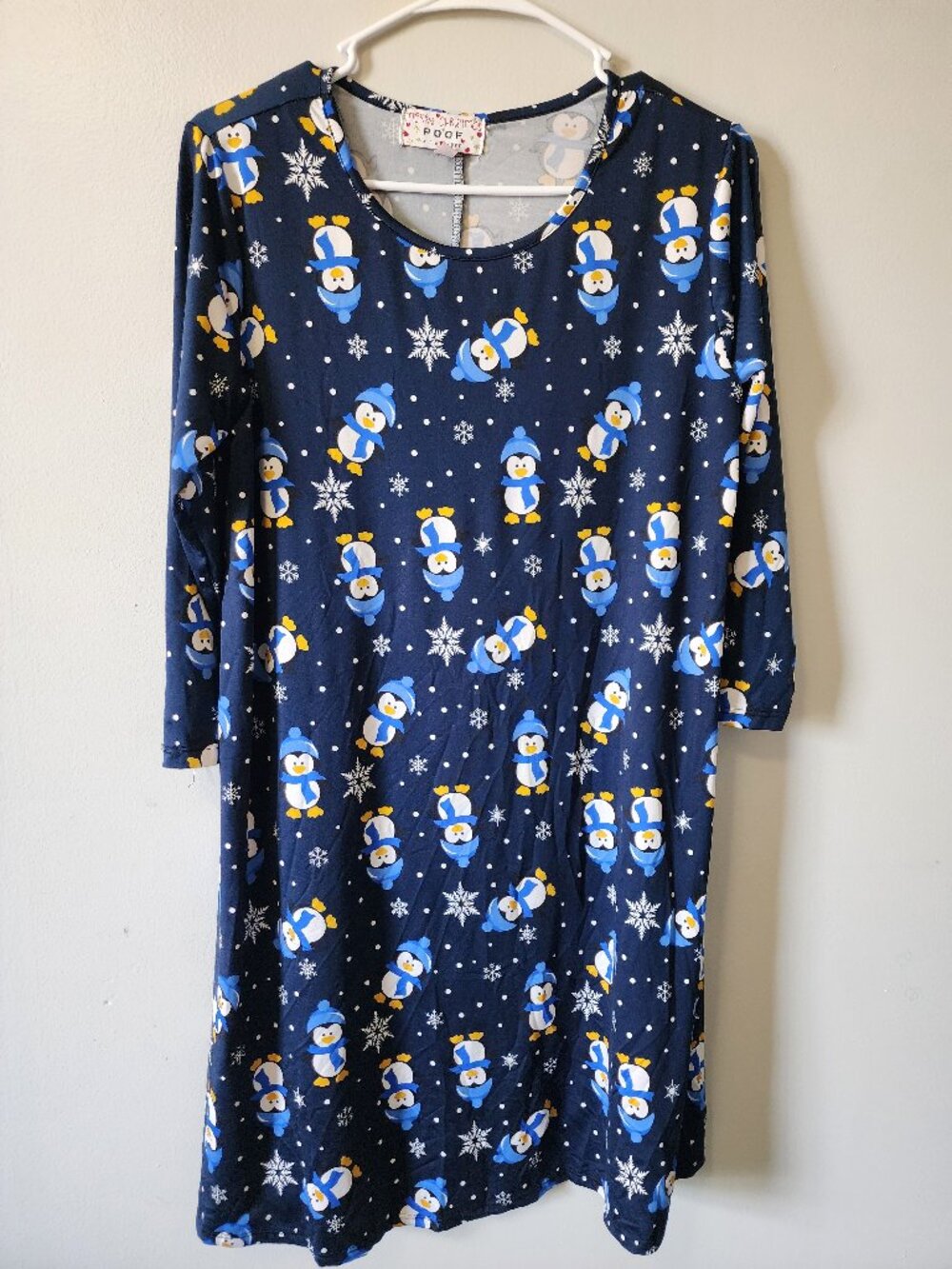 POOF New York Dress Merry Christmas Penguin Snowflake Dress Size L